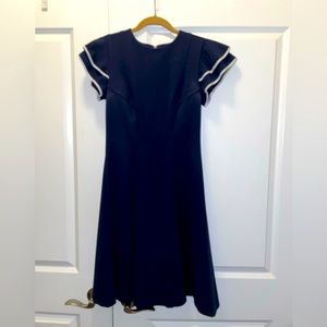 Tommy Hilfiger- navy midi length- white trimmed ruffled cap sleeves